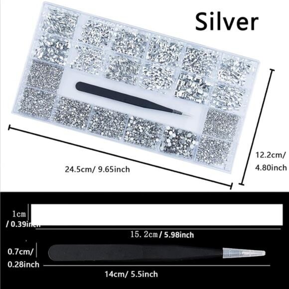 4880 Pcs Silver Color Nail Rhinestones Kit, Nail Art Rhinestones Crystals - Picture 3 of 6